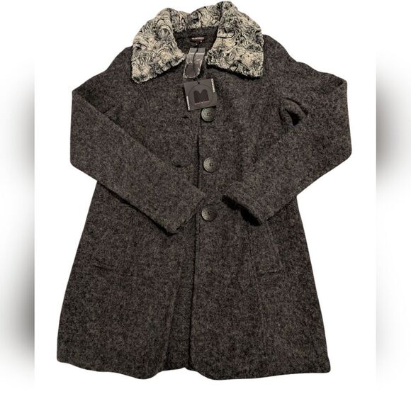 Marisol women's gray wool made in Italy‎ wool faux fur coat size s - Picture 4 of 10